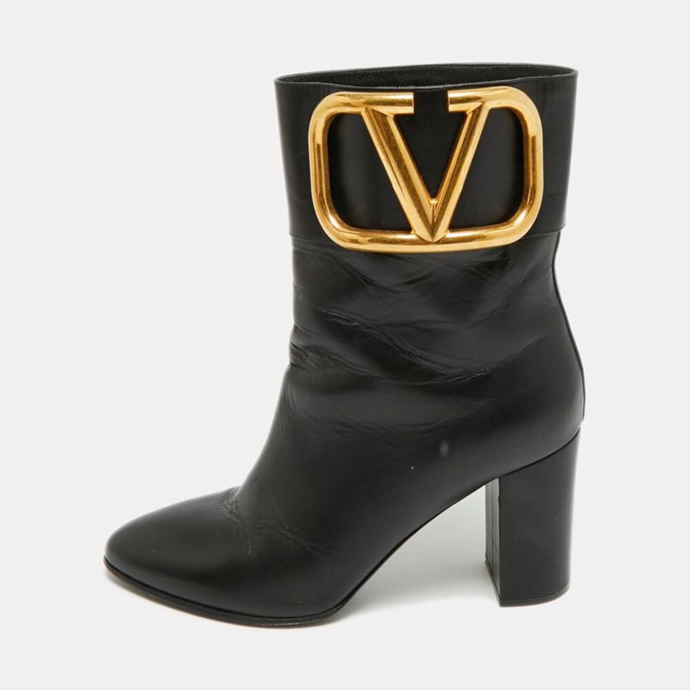Valentino Vlogo Size 37.5 Black Leather Ankle Length Boots